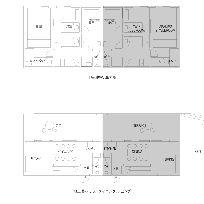 海のコテージ間取り図